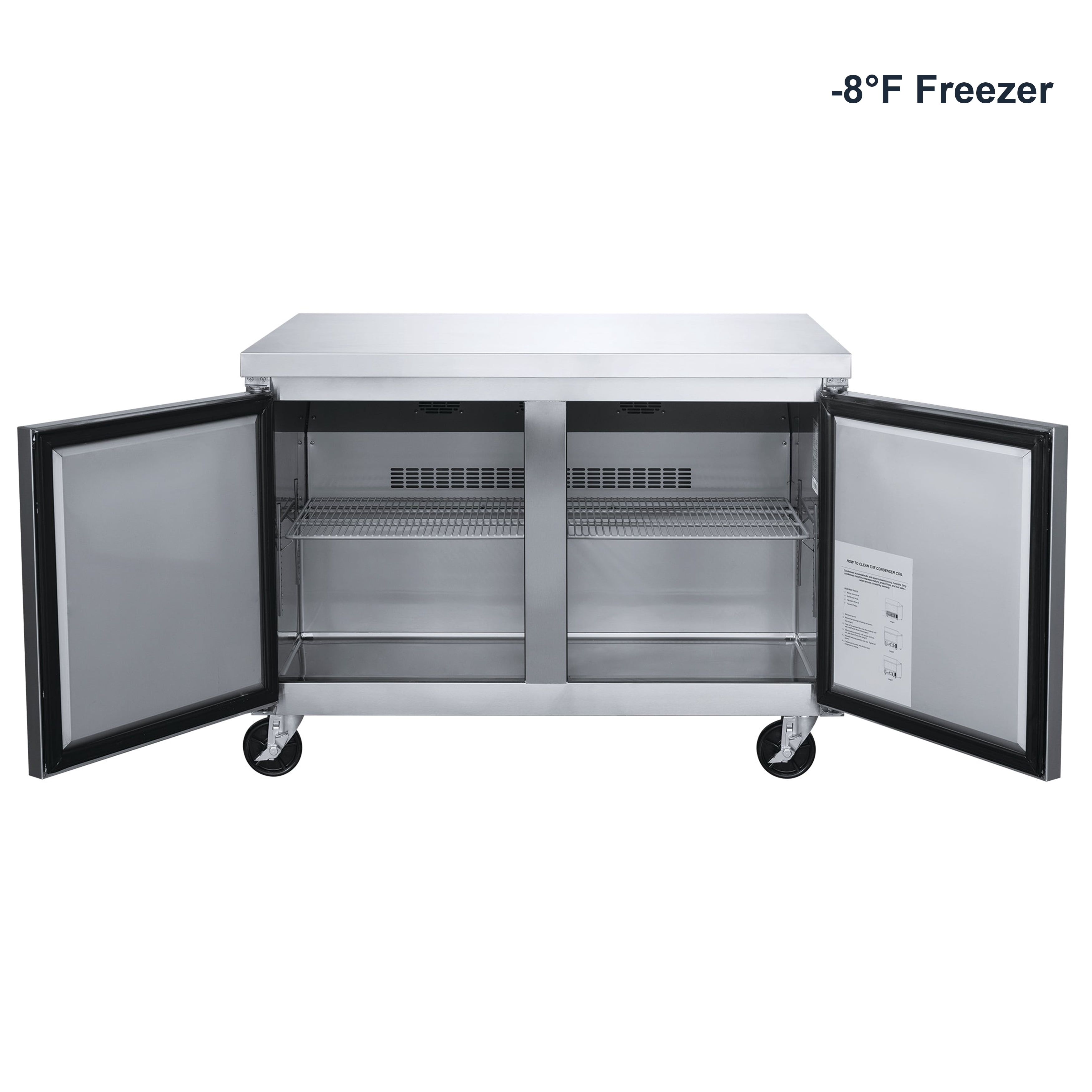 48 in. Two-Door Undercounter Freezer 12.2 Cu.Ft. Worktop Commercial Freezer, NSF Certified