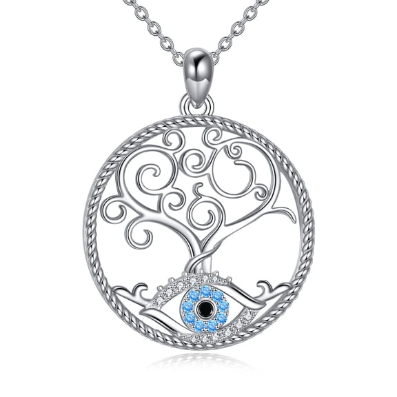 Tree of Life Necklace 925 Sterling Silver Evil Eye Pendant Necklace Protection Jewelry Gifts for Women