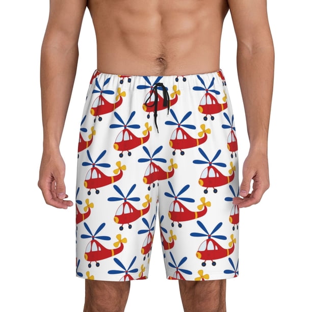 Balery Cartoon Helicopter Pantalones cortos de pijama de punto de algodón para hombre con cinturilla y bolsillos-4X-Large