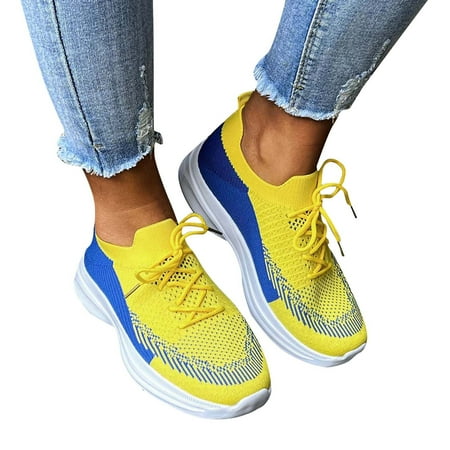 

A1 new home gifts for home Women Trainers Athletic Running Shoes Sport Walking Sneakers Lightweight Tennis Shoes Mesh Yellow