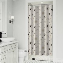 Beige Sun Moon Star Comet Pattern Shower Curtain 36"x72" ,Bathroom Decorative Shower Curtains Set with 12 Hooks,Modern Waterproof Washable Shower Curtain