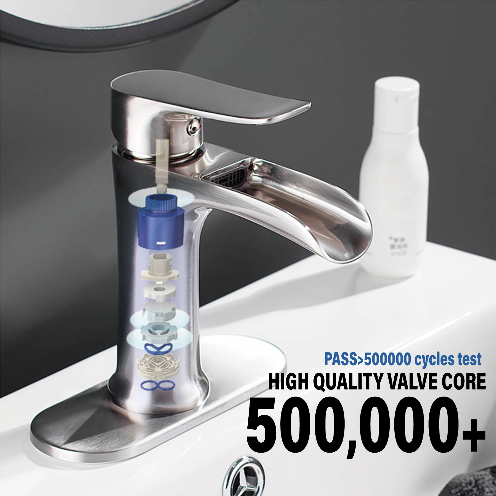 Yundoom Brushed Nickel Waterfall Bathroom Faucet photo 2