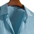 thumbnail image 4 of LIIPEE Men Shirts Casual Solid Color Short Sleeve Lapel Button Down Shirt Male Fashion Texture Loose Fit Tops Comfortable Breathable Soft Daily Shirts,Blue,L, 4 of 6
