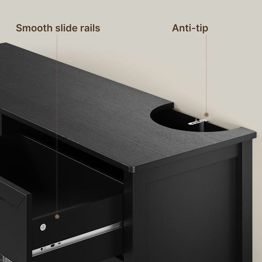 Aiho Farmhouse Dresser for Bedroom, 47.2" Wide 6 Drawer Dresser Storage Organizer, Wood Chest of Drawers for Bedroom, TV Stand for 50 inch TV, for Living Room, Hallway - Black