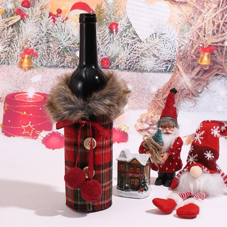 

Yannee Christmas Wine Set Decoration Table Wine Bottle Decoration Striped Plaid Skirt