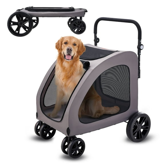 VEVOR Pet Stroller, 4 Wheels Dog Stroller with Brakes, 160lbs Weight Capacity, Portable Puppy Stroller Carrier with Breathable Mesh Windows & Height-Adjustable Height, Animal Stroller for Cats&Dogs