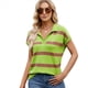 thumbnail image 1 of Sudadera de Corta para Mujer, Cuello en V, Casuales A Rayas, Blusas Holgadas de Verano. Verde L, 1 of 10