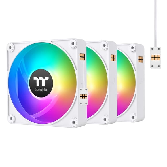 Thermaltake CT120 EX ARGB Ventilateur de Refroidissement Reverse PC Blanc (Lot de 3 Ventilateurs), Connexion Magnétique, Synchronisation Carte Mère 5V, 16.8 Millions de Couleurs 9 LEDs Adressables