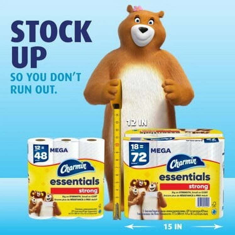 Charmin Essentials Strong Toilet Paper, 18 Mega Rolls