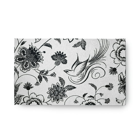 18" x 30" Simply Daisy Traditional Bird Floral French Country Chenille Area Rug, Black