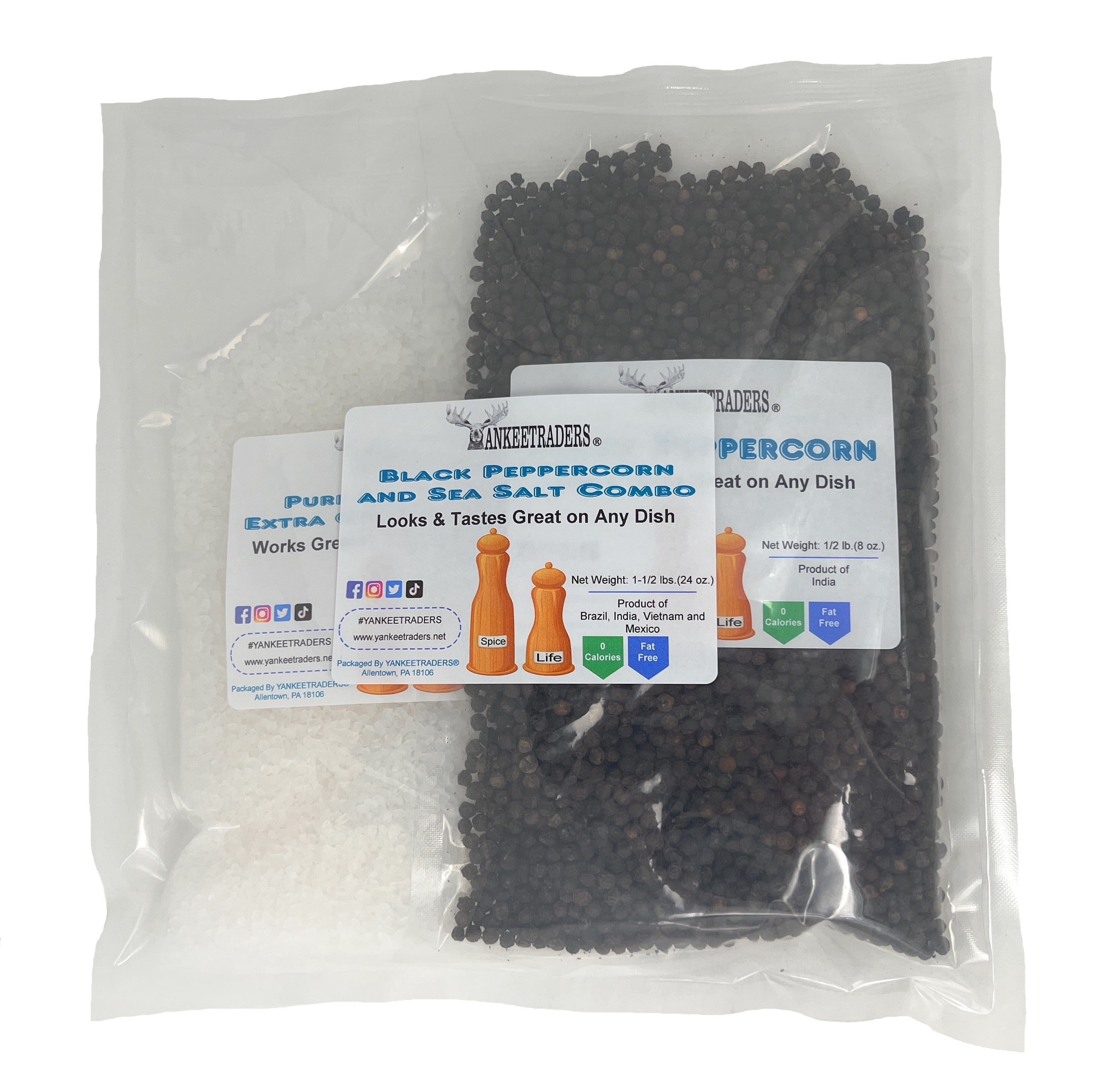 YANKEETRADERS Brand, Sea Salt and Whole Black Pepper Packs - 1 1/2 lb. bag