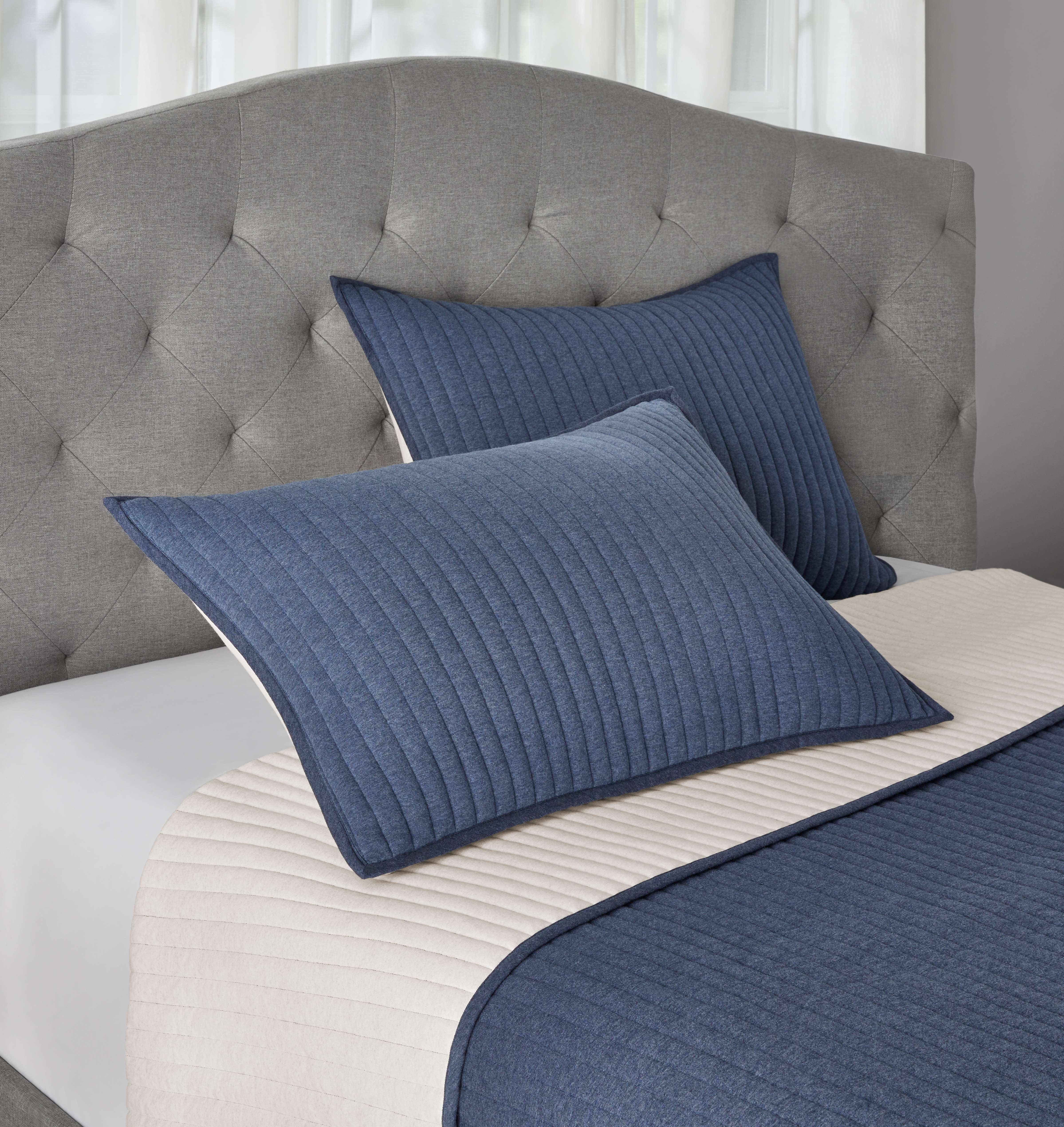 Mainstays King Pillow Sham - Indigo Blue Soft Jersey, Cotton-Rich T-Shirt Soft Decorative Bed Sham, 2 Pack
