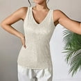 thumbnail image 2 of QATAINLAV Beige Womens Sequin Tanks Fashion Glitter Party Tops Sleeveless V Neck Streetwear Solid Color Shirts, 2 of 6