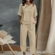thumbnail image 2 of Conjunto de dos piezas para mujer: camiseta de manga corta con botones y pantalón largo - Poliéster y spandex, estilo informal de verano, 2 of 7
