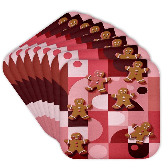 3drose, Gingerbread Man Retro Christmas Cookie Holiday Baking, Set of 8 Coasters - Cork