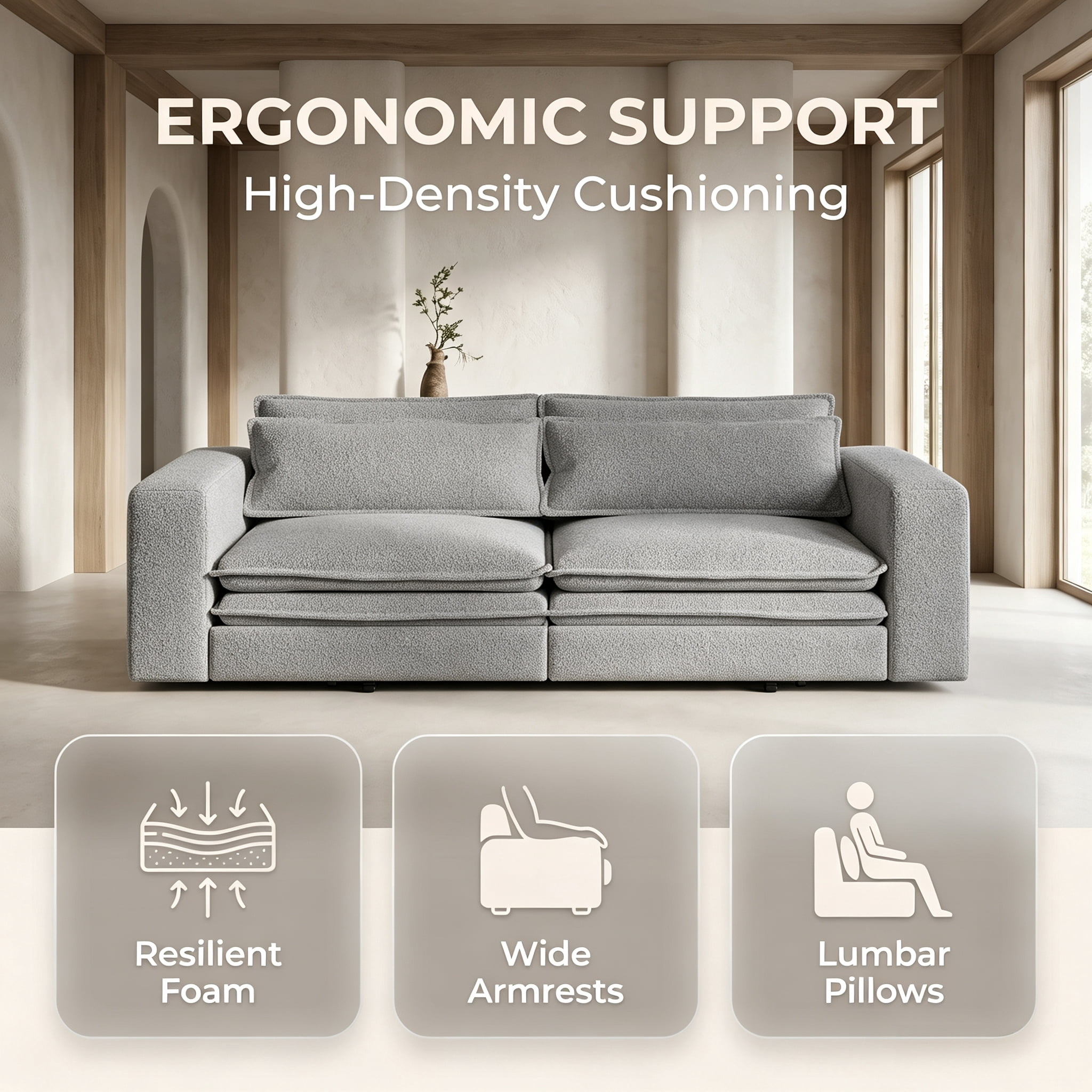 3-in-1 King Size Sleeper Sofa Bed, 93" Sherpa Fleece Pull Out Couch with Wide Armrests & Deep Seat, Modern Convertible Futon Lounge Sofa with 2 Pillows, Light Gray