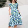 thumbnail image 5 of XUNKUSGA Robes pour Filles 4-15 Ans Mignonne à Imprimé Floral Manches à Volants Robe Midi Évasée Été Ample Plissée Robe de Sortie Mode Bohème Robes de Plage avec Poches, Bleu, 5 of 5
