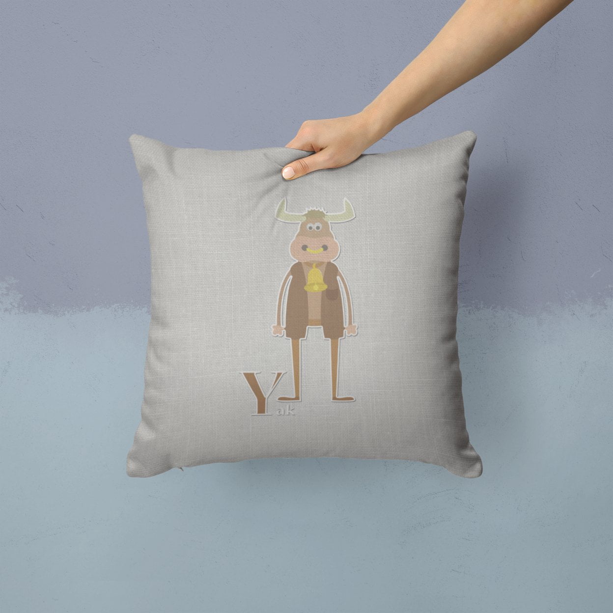 Carolines Treasures BB5750PW1414 Alphabet Y for Yak Fabric Decorative Pillow 14Hx14W multicolor