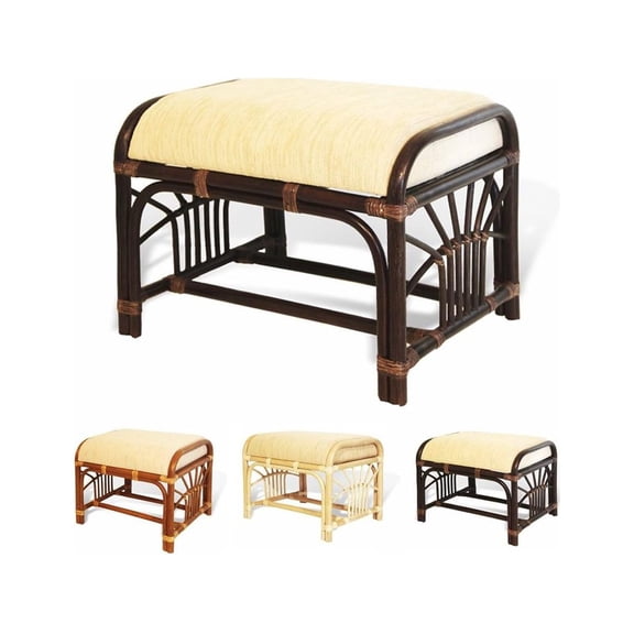 Krit Handmade Rattan Wicker Ottoman Footstool with Cushion Fully Assembled Dark Brown