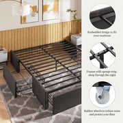 Amolife Queen Size Upholstered Platform Bed Frame with 3 Storage Drawers, Dark Grey