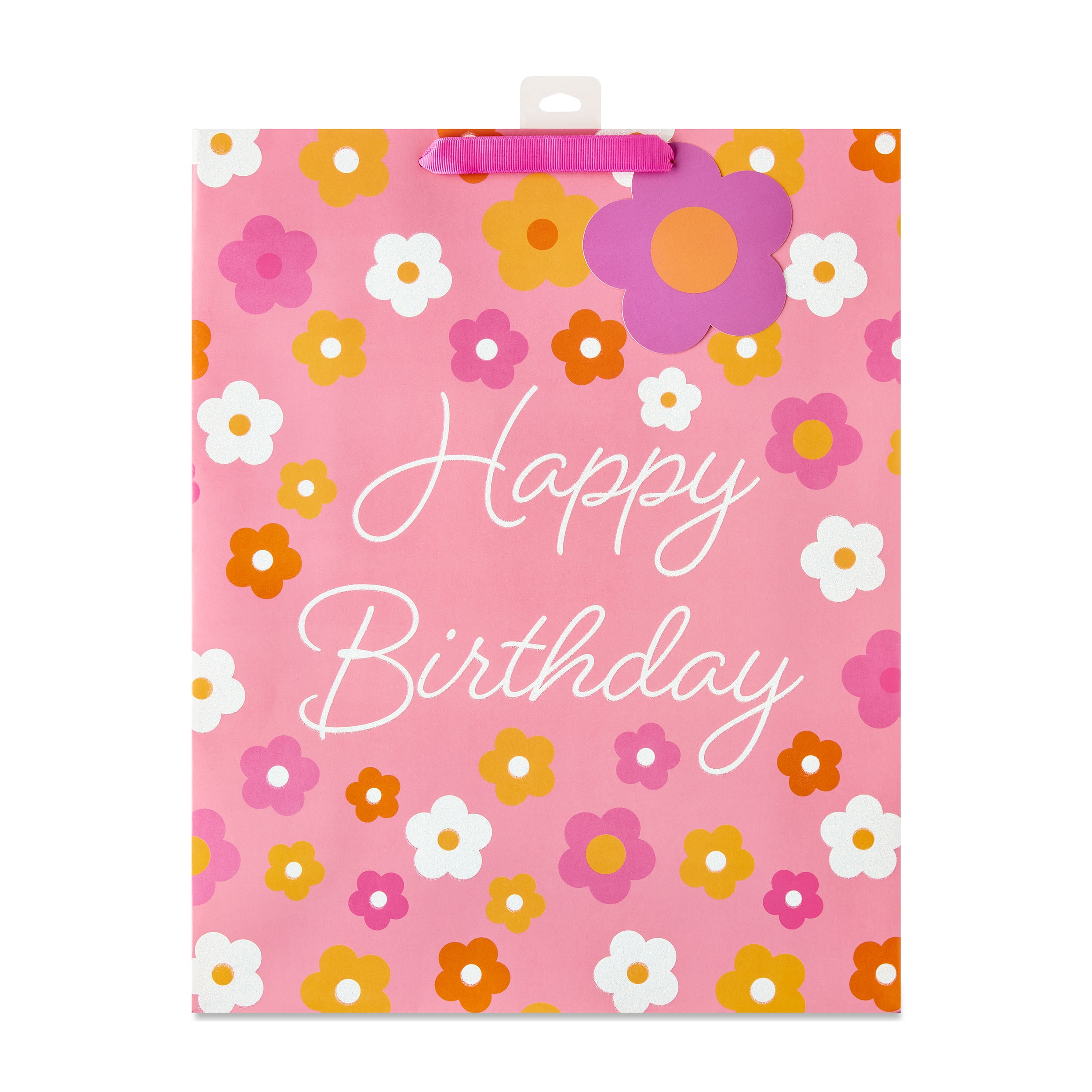 Large Multicolor Flower Happy Birthday Gift Bag, 12" x 15", by Way To Celebrate