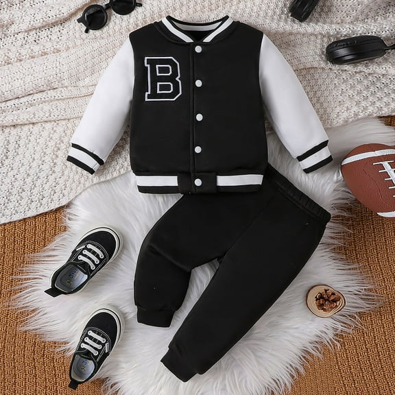 Toddler Boy Clothes Sets Toddler Kids Contrast Color Athletic Tracksuit Long Sleeve Button-down Hoodie Sweatshirts with Sweatpants Sets