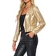 thumbnail image 4 of CHAQUETA DE MUJER INSPIRE CHIC DE CUERO SINTÉTICO, CORTA, SIN COLLAR, ABIERTO EN FRONTAL, CHAQUETAS DE MOTO BIKER M, ORO, 4 of 6