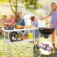 thumbnail image 4 of Folding Stainless Steel Table 48 x 30 Inch, 2-Tier Metal Foldable Work Table, 1100 LB Load Capacity, No Assembly Required, Portable Prep Table for Kitchen, Laundry, Restaurant, Camping, Garage, 4 of 7