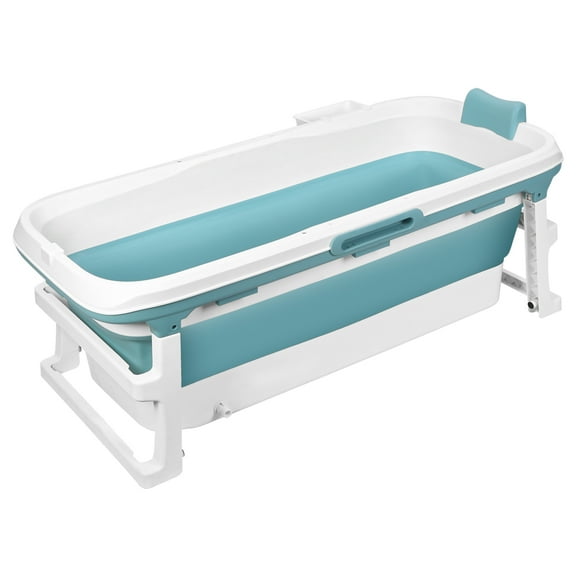 Anvazise Folding Bathtub 51" Portable Folding Bathtub, Soaking Bath Tub for adult, Foldable Tub with Thermal Cover, Massage Roller, Hollow Hand Holes, Freestanding Large Collapsible Tub (Blue)