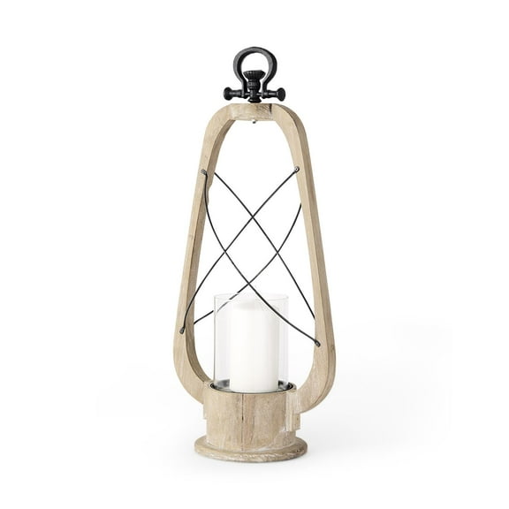 Mercana Zain II Large Brown Wooden Vintage Inspired Candle Holder Lantern