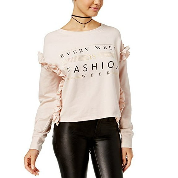 Polly & Esther Juniors' Ruffled Sweatshirt (Pink, L)