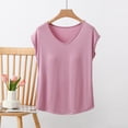 thumbnail image 2 of Liweisiy Women's Cap Sleeve Tees V Neck Multi Color Layering Breathable Pajama Shirts Classic Loose Soft Sleep Tops Pink 2XL, 2 of 6