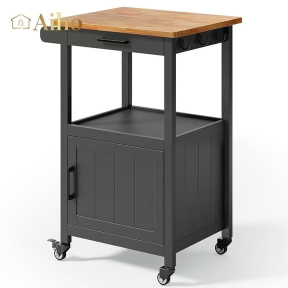Kitchen Cart, Aiho Kitchen Island on Wheels with Single Door Cabinet for Dinning Room and Kitchen - Black