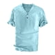 thumbnail image 1 of Camisas de Lino de Manga Corta de los Hombres de Color Sólido Mezcla de Lino de Algodón, Collar Plegable Casual Camisas Casuales de los Hombres, 1 of 5