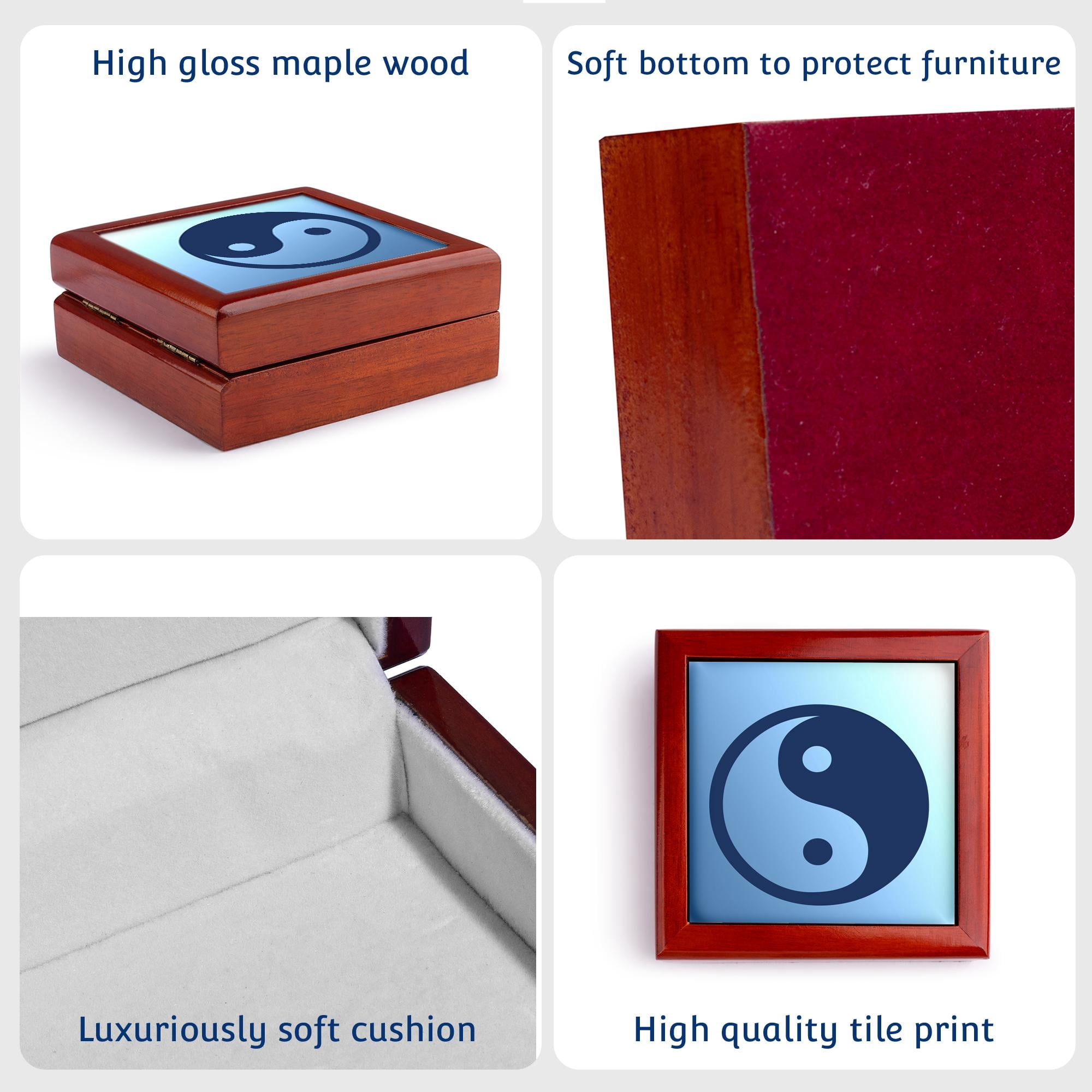 3dRose, Blue Zen Yin Yang- Spirituality- Balance- Art, Jewelry Box 5.5x5.5 inch with 4 inch tile
