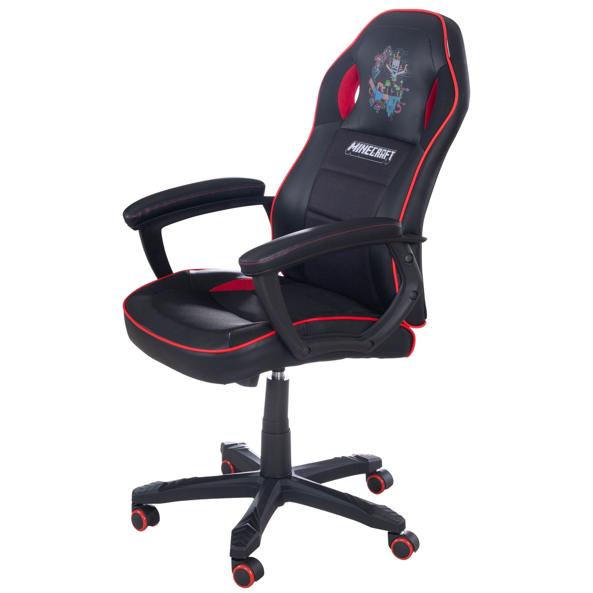 Minecraft: Gaming Chair - Black-Red - 24 x 26", Adult Computer & Desk Chair, 5 Wheels & Height Adjustable, Game Themed Graphics, Furniture, Licensed