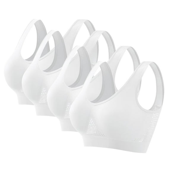 WREESH 4 Pack Seamless Sports Bras for Women High Impact Wirefree Yoga Bra Padded Breathable Cool Bras Scoop Support Bras White