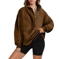 thumbnail image 3 of Sweatshirt for Women Oversized Long Sleeve Henley Neck Pullover Casual Fall 2025 Fashion Tops Button Drawstring Hoodies, 3 of 6