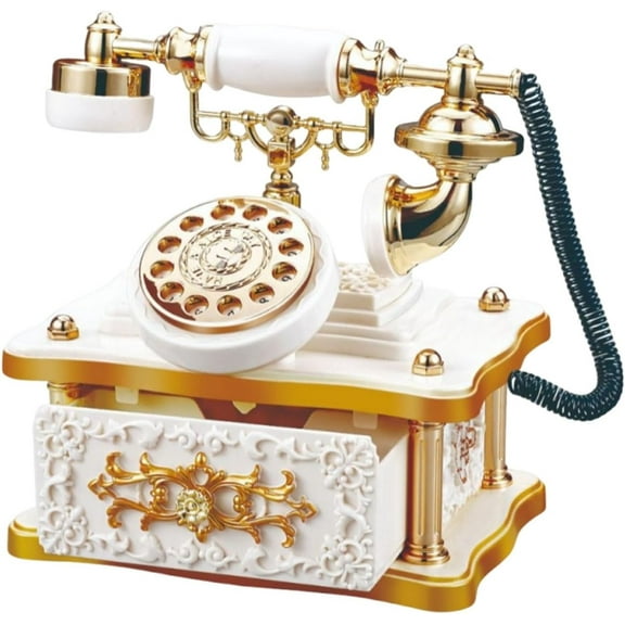 Retro Rotary Telephone Music Box - 7x8 Wind-Up Musical Decor with Working Drawers, Victorian Shelf Centerpiece for Home & Office