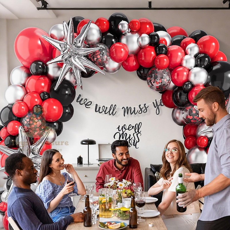 BalloonBuzz 140pcs Black and Red Balloons, Balloons Arch Kit | Confetti Latex Balloons Silver Star Foil Balloon for Birthday Anniversary Party Decorations (Red Black)