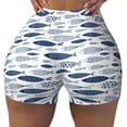 thumbnail image 2 of Daiia Blue Fish Pattern Women's Workout Shorts Biker Shorts - High Waisted Workout Spandex Tummy Control Gym Running Yoga Shorts-Large, 2 of 8