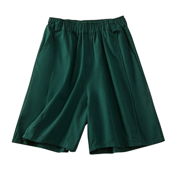 Zpanxa Womens Shorts Casual Solid Color Loose Leg Pants with Elastic Waist and Five Point Shorts Green XL