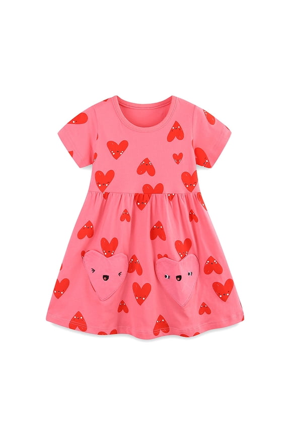 Toddler Little Girls Casual Dresses 1-Pack Cotton Graphic Cartoon Dress for 2-8 Years Kids Summer Dress