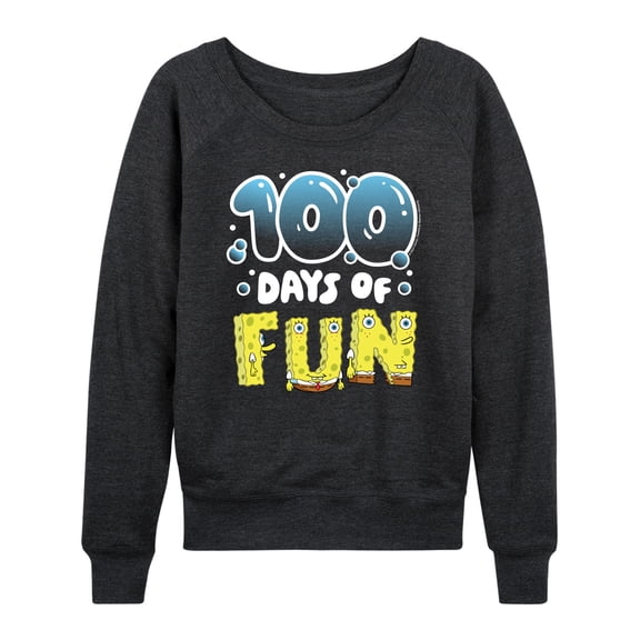 SpongeBob SquarePants - 100 Days Of Fun Lightweight French Terry Wide Neck Long Sleeve Graphic Shirt