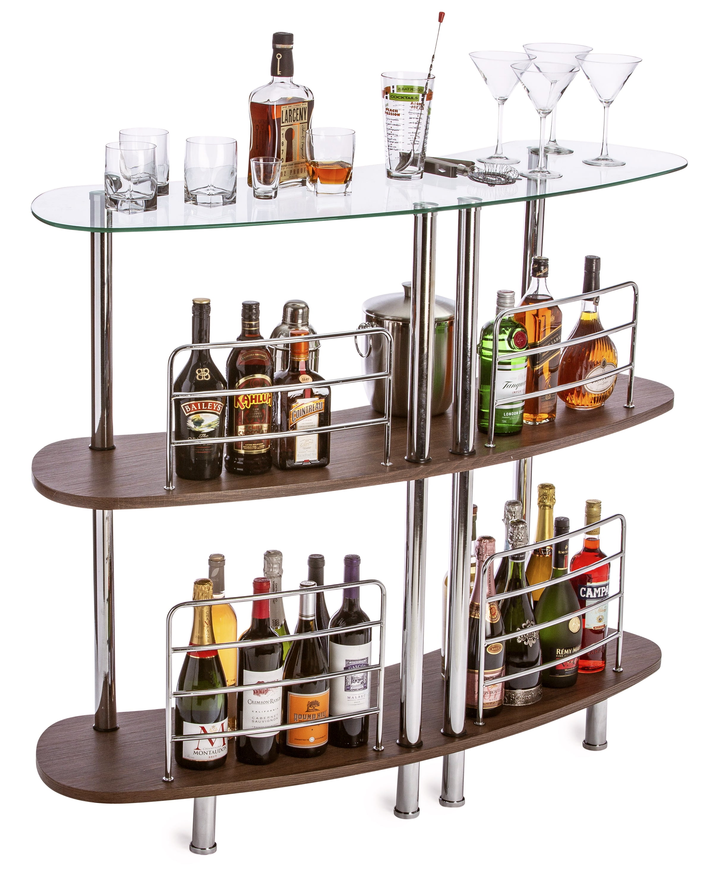 Mango Steam Contemporary Modern Home Liquor Bar Catalina Table, Brown Wood  & Chrome Legs 