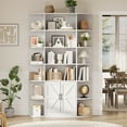 thumbnail image 5 of 74.8 Inch Bookshelf with Storage Cabinet,Freestanding Bookshelf with Doors,Wooden Display Shelves,6-Tire Book Storage Cabinet Living Room,Office,White, 5 of 7