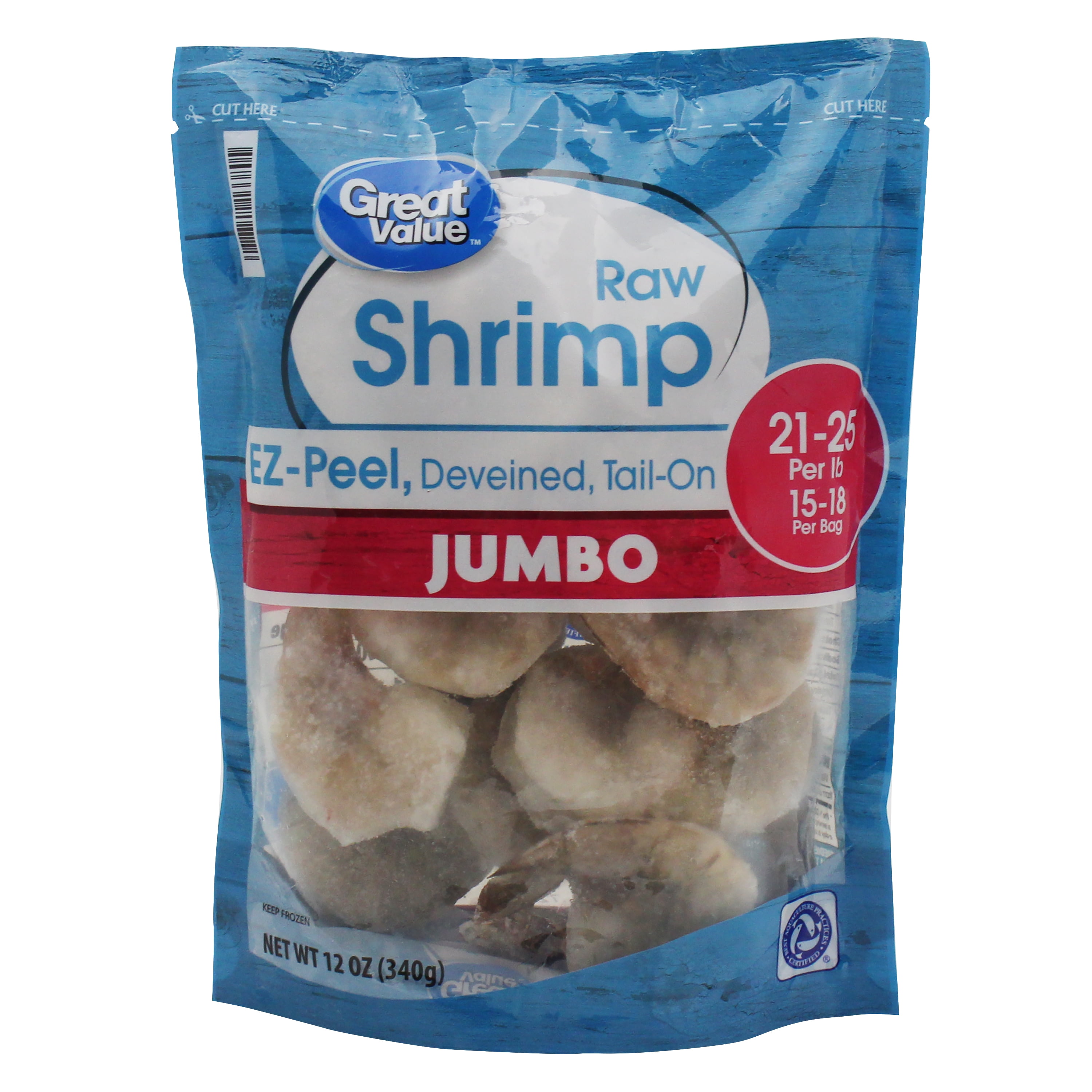 Great Value Frozen Raw Jumbo ShellOn TailOn Easy Peel Shrimp, 12 oz Walmart Inventory