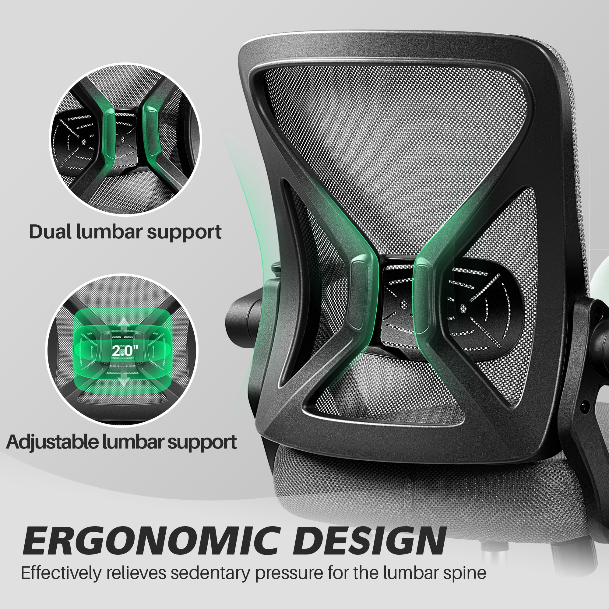 COOLHUT Office Chair, 300LBS Ergonomic Desk Chair with Adjustable Lumbar Support, Mesh Computer Chair, Executive Chairs for Home Office Comfortable Lumbar Support 8-Year Warranty, Dark Gray