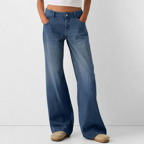 New Fashionable Women's Loose Wide Leg Solid Color Casual And Versatile Jeans Jean Pants for Women Work Knit Denim Leggings for Women Women Jean Stretch Jean Pants for Women Size Women Clothes Jean