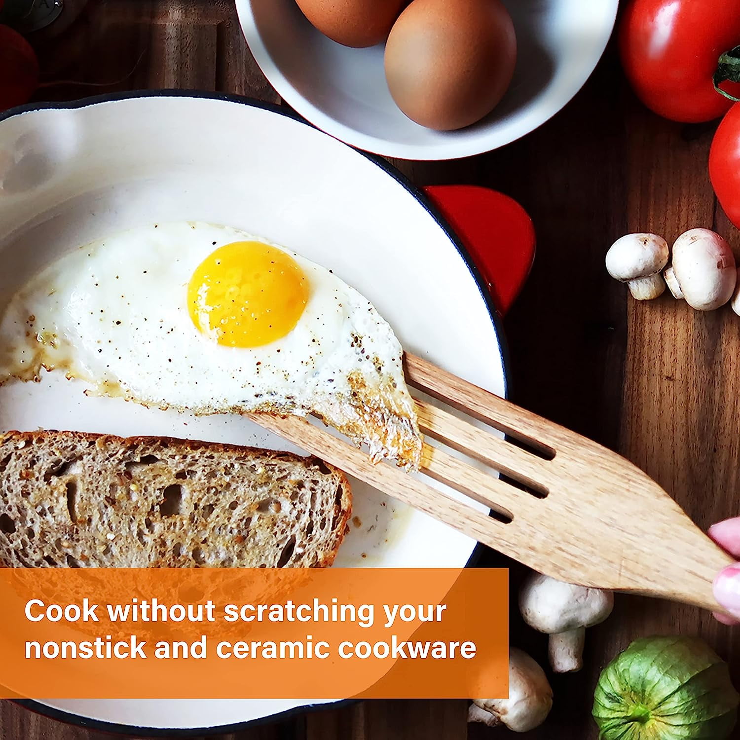 Wood Kitchen Spatula Set, 4pcs Natural Teak Wooden Spoons Non Stick Cookware Utensil Set for Cooking